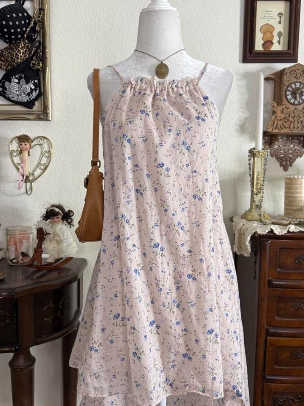 Dainty cottagecore fairy floral pink high-low tunic style long blouse